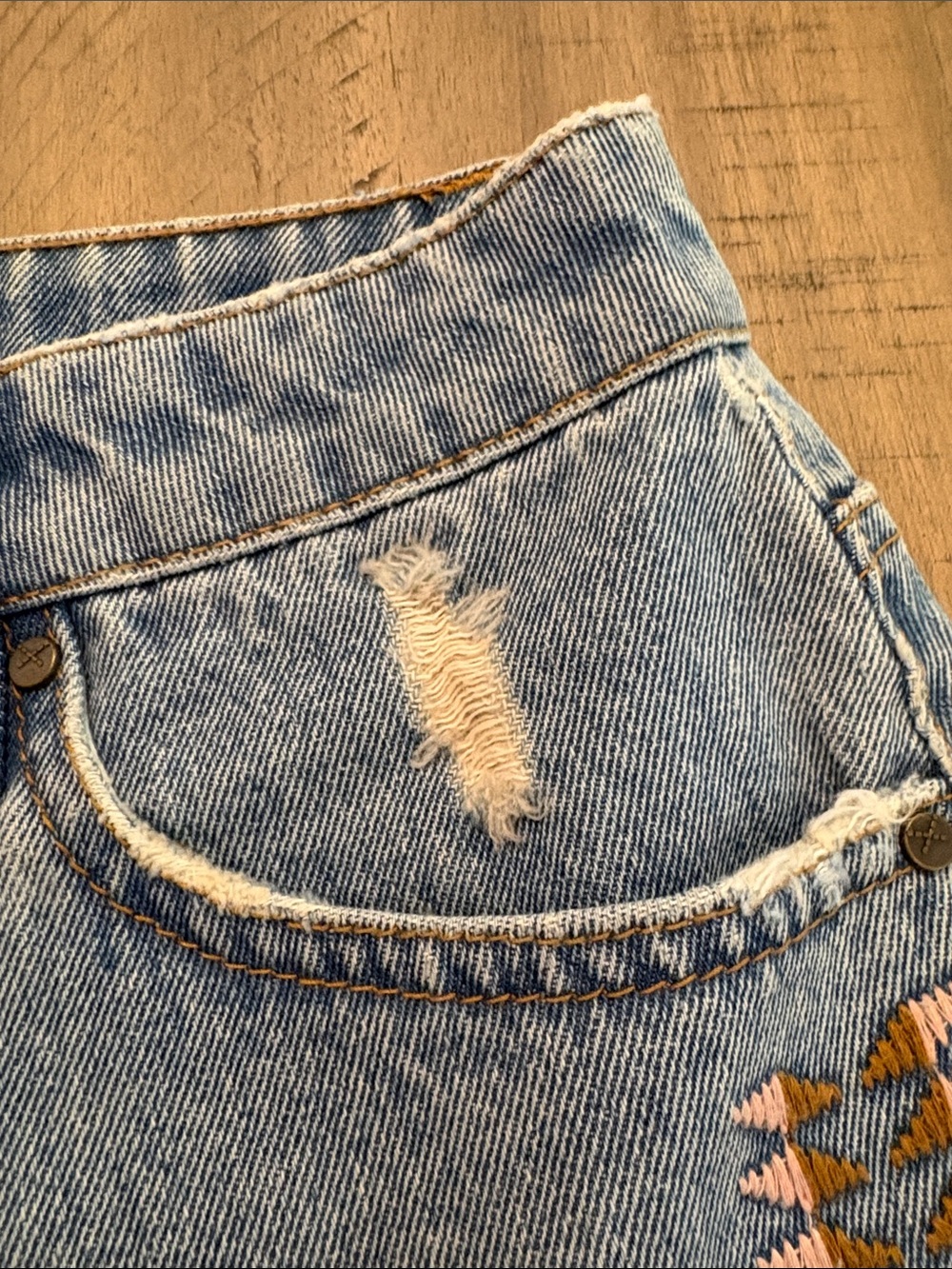 Unpublished Embroidered Light Blue Denim Cutoff Shorts 708 - Picture 3 of 11